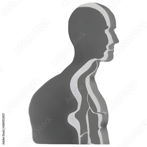 Abstract grayscale illustration of human internal anatomy profile.