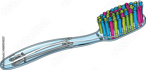 colorful toothbrush with handle, detailed illustration