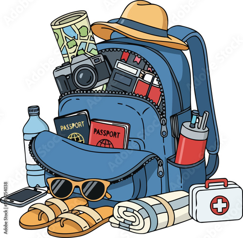 packed backpack for a summer adventure travel essentials and journey preparations