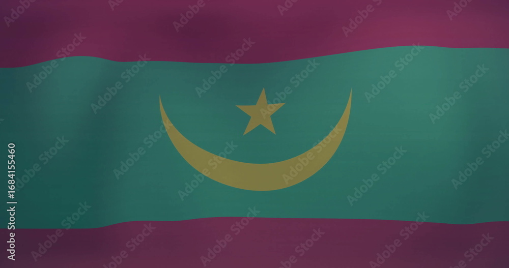 Fototapeta premium Displaying national flag flowing on digital screen, with colored bands and star-crescent