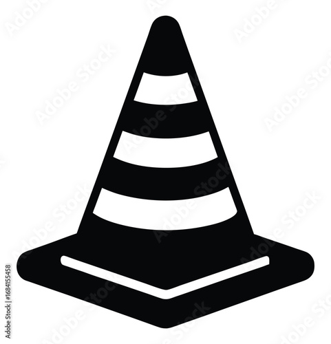 Orange traffic cone with white stripes and a black base