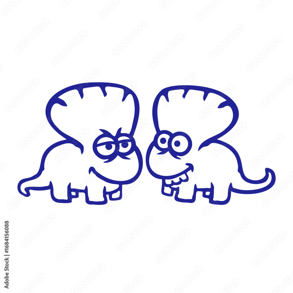 Fototapeta premium 2 Triceratops Dinosaur Team Angry Funny Mad Dino Happy