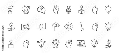 Creativity Icon Set containing creative thinking, idea, problem solving, innovation, brainstorming and design vector icons