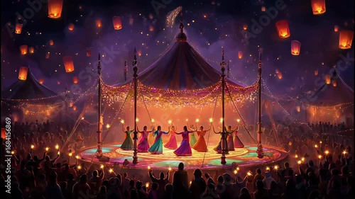 Indian Festival Celebration – Garba Dance with Colorful Lanterns and Festive Tent 4K
