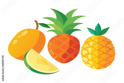 Watercolor tropical fruit set featuring mango and papaya