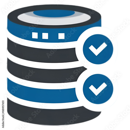 Database server icon with data validation checkmarks.