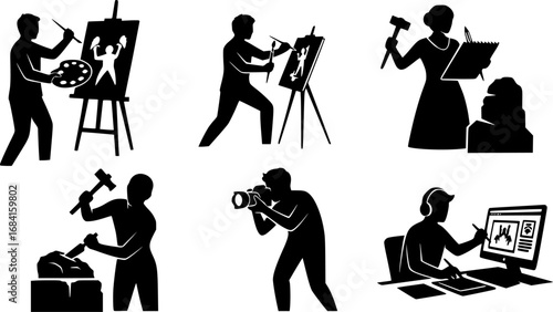 Artist svg, Artist drawing svg, Artist silhouette, Artist drawing silhouette, Painter artist silhouette, Painter artist svg, Artist drawing vector set