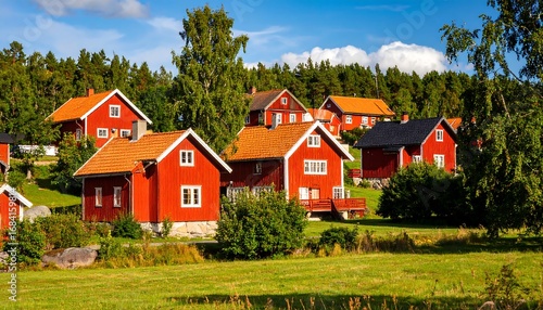 Wallpaper Mural Red houses in a sunny Scandinavian village Torontodigital.ca
