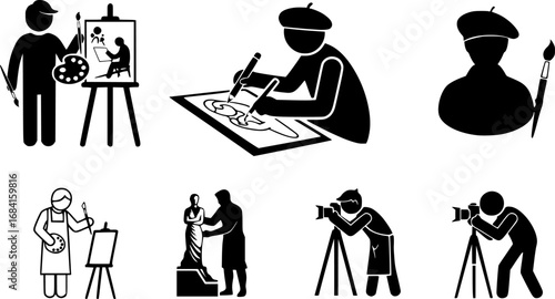 Artist svg, Artist drawing svg, Artist silhouette, Artist drawing silhouette, Painter artist silhouette, Painter artist svg, Artist drawing vector set