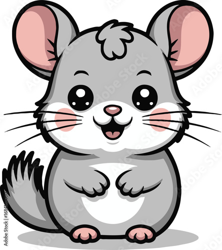 Vector art of cute cartoon chinchilla, a delightful illustration of a fluffy rodent with big eyes and a sweet smile, perfect for childrens designs and animalthemed projects