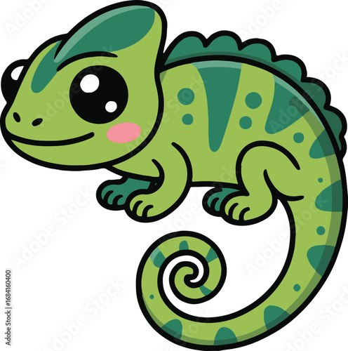 Vector art of cute chameleon cartoon this vibrant illustration captures the charm of a baby chameleon, perfect for educational materials, childrens books, or playful designs