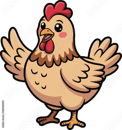 Vector art of cute chicken cartoon character adorable bird with a happy expression, perfect for childrens illustrations and farmthemed designs