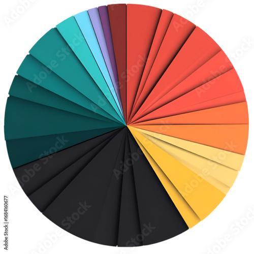 Vibrant color wheel created from layered paper swatches.
