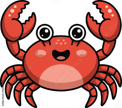 Vector art of adorable red crab cartoon with big eyes and a cheerful expression perfect for childrens books, seafood restaurant menus, and oceanthemed designs