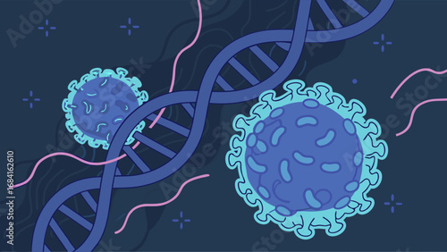 Abstract Illustration of Virus and DNA Structure Medical Science Healthcare Concept Genetics Research Biotechnology Cell Biology Microbiology Molecular Biology Viral Infection Epidemic Pandemic Healt.