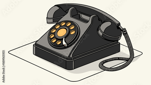 Vintage Rotary Phone Retro Communication Device Classic Telephone Illustration Old School Phone Design Black Telephone Graphic Nostalgic Phone Image Communication Technology Retro Style Illustration .