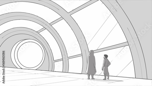 Sci-Fi Corridor with Figures.