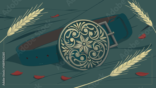 Ornate Belt Buckle with Wheat Sheaves.