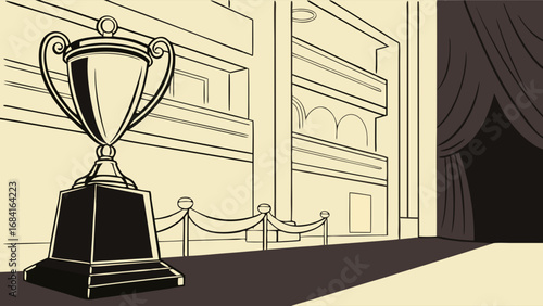 Award Ceremony Illustration With Trophy and Red Carpet.