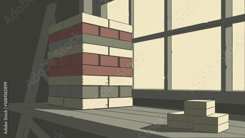 Stacked Bricks by a Window.