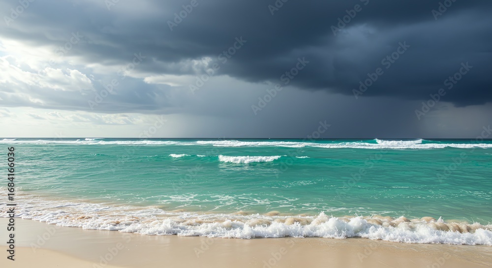 Fototapeta premium Beach waves under stormy sky