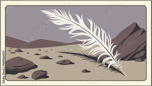 Aesthetic Illustration of Feather and Landscape Design.