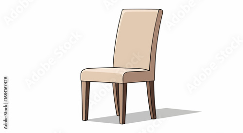 A simple, elegant dining chair with a tall, upholstered back and wooden legs.
