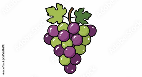 A bunch of colorful grapes with leaves.