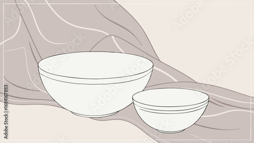 Two White Bowls on a Draped Surface.