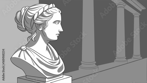 Ancient Statue Illustration in Side Profile.