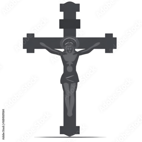 Monochrome illustration of Jesus Christ on the crucifix symbol.