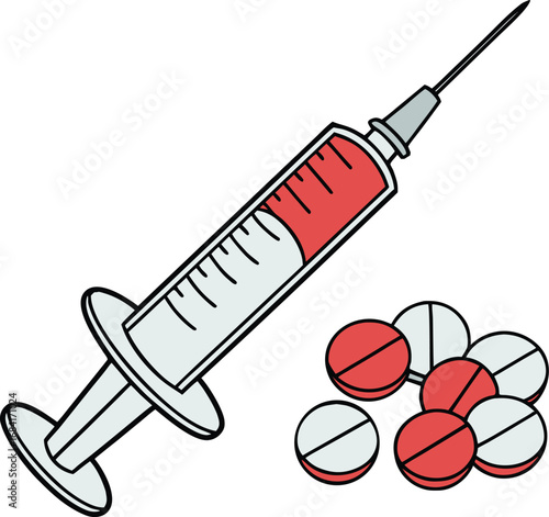 Medical Injection and Pills Illustration Depicting Healthcare Treatment and Pharmaceutical Medication for Wellness and Recovery