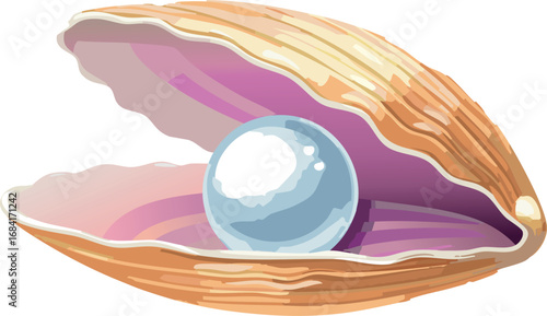 Open Clam Shell with Shiny Pearl Inside Isolated
