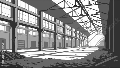 Abandoned Industrial Building Interior.