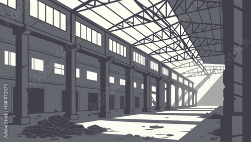 Abandoned Industrial Interior Illustration.