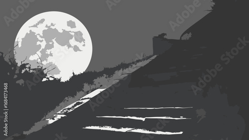 Night Scene with a Moon and Silhouettes.