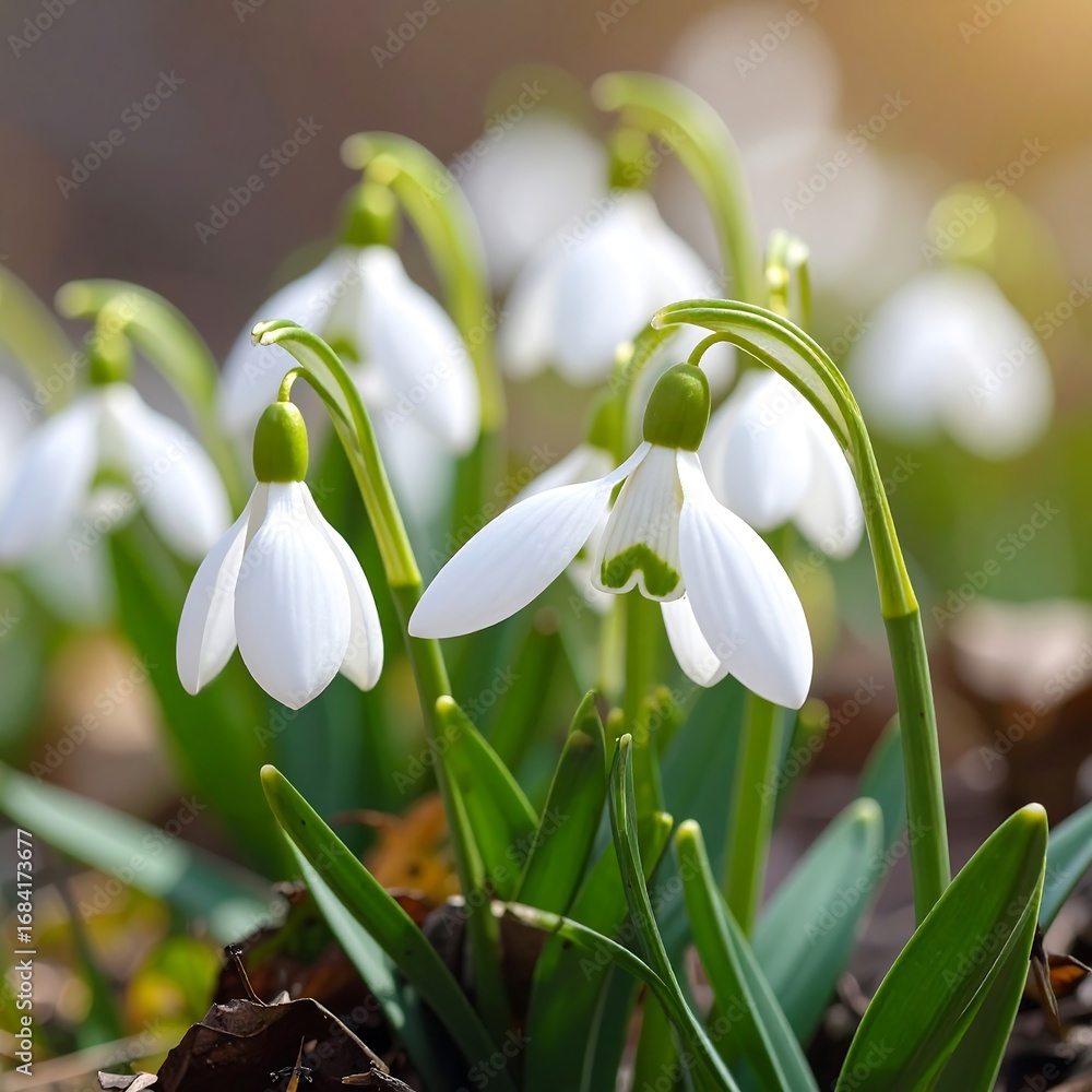 Fototapeta premium Spring snowdrops in sunlight