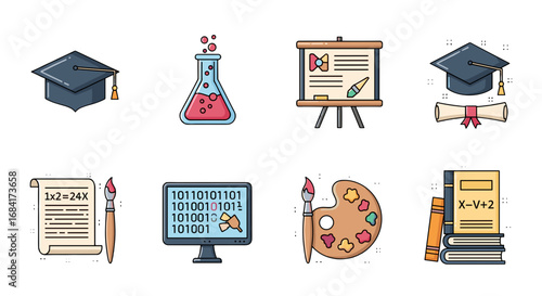 Illustration of academic subjects and educational elements