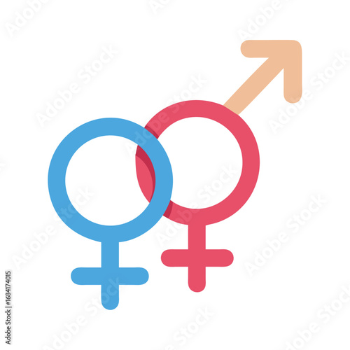Vector art of intertwined gender symbols representing male and female connection and relationships