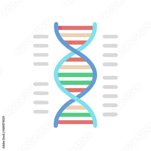 Vector art of a colorful illustration of a dna double helix, representing the building blocks of life and genetic information