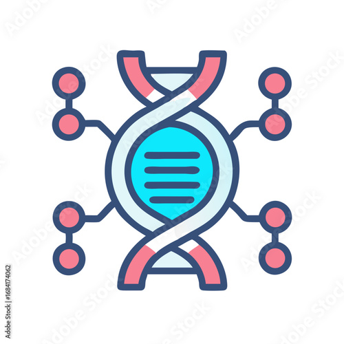 Vector art of a stylized illustration of a dna helix with connected nodes, representing scientific research and genetic information
