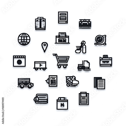 E-commerce and Global Logistics Icon Set for Business.