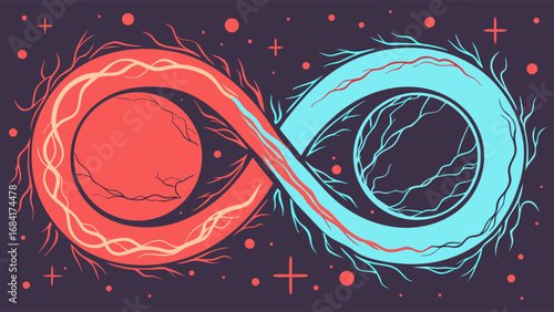 Abstract Infinity Symbol with Cosmic Elements.