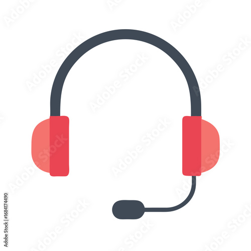Vector art of a modern flat design icon of a headset with a microphone, symbolizing communication and customer support