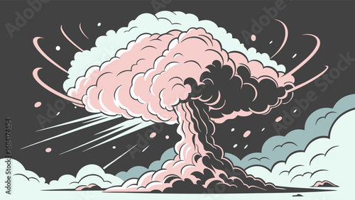 Atomic Explosion Mushroom Cloud Smoke Blast Nuclear Energy Power Destruction War Conflict Illustration Graphic Design Vintage Retro Comic Cartoon Pop Art Abstract Explosion Illustration Bomb Warfare .