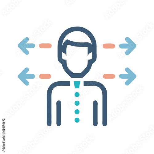 Vector art of a person stands at a crossroads, with arrows pointing left and right, symbolizing choices and directions in life or business
