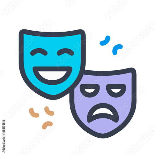 Vector art of comedy and tragedy theater masks symbolizing the duality of human emotion and performance art