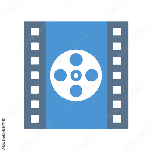Vector art of a blue and gray film reel icon symbolizing cinema and movie production