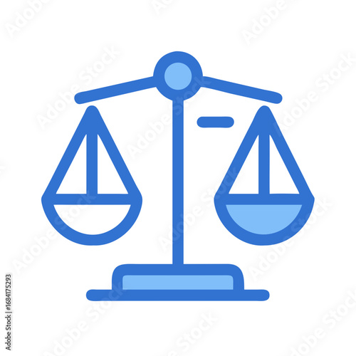 Vector art of a simple blue icon of a balance scale, symbolizing justice and fairness