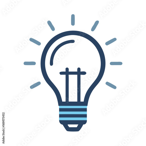 Vector art of a simple blue outline of a lightbulb with radiating lines, symbolizing a bright idea or innovation